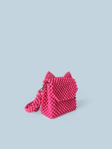 Sac à bandoulière rose perlé avec oreilles de chat et finition brillante faite main