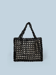 Handmade Beaded Handbag Acrylic Faceted Woven Tote With Lining Retro Chic Bohemian Style Elegant Bag For Women