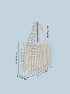 Handmade clear acrylic beaded handbag with floral petals design and 25cm size dimensions