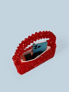 Sac à main perlé rouge de style français avec boucle cœur et doublure en soie
