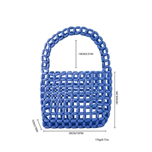 Detailed dimensions of the royal blue woven bead handbag with dimensions and weight