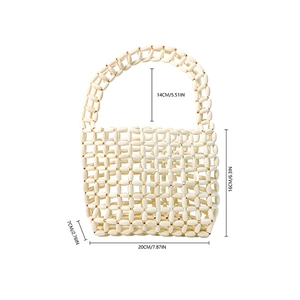 Detailed dimensions of the handmade white beaded tote bag showing height and width