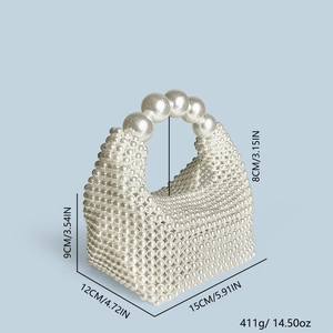 Dimensions et poids du sac hobo en perles blanches avec poignée supérieure ornée