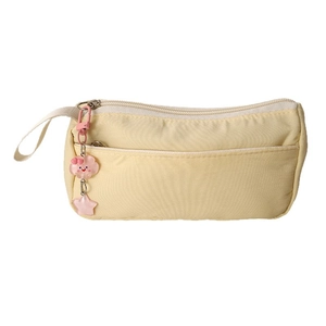 Large capacity cute plush stationery bag with double zipper and cloud charm pendant