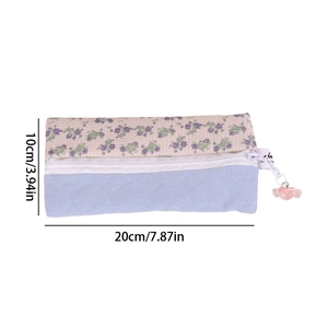 Floral fabric pencil case with quilted heart pattern, sized 20x10cm with heart charm