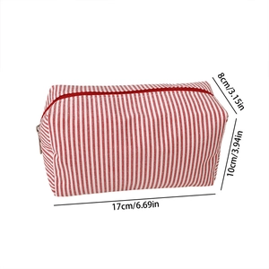 Detailed size chart for the red striped canvas makeup bag with precise measurements