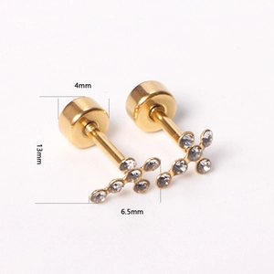 Detailed size specification for gold cross stud earrings with sparkling crystals