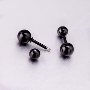 Black stainless steel ball stud earrings with screw-back design in a minimalist style