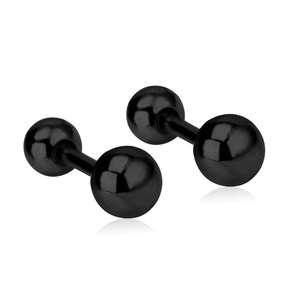 Minimalist black stainless steel barbell stud earrings with polished round beads for unisex