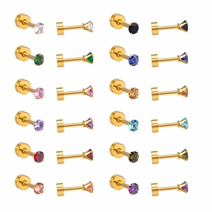 Lot de 12 paires de boucles d'oreilles zircon coloré avec fermoirs à vis dorés