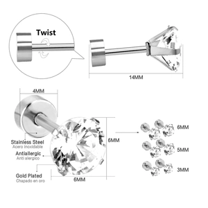Détails des boucles d'oreilles en acier inoxydable avec fermoir à vis en trois tailles