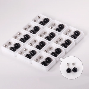 12 pairs of minimalist black stud earrings with round stainless steel screw back bases