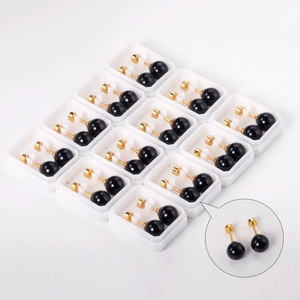 Minimalist Round Ball Stud Earrings Stainless Steel Black Synthetic Artificial Pearl Screw Back Anti-allergic Geometric For Women Men