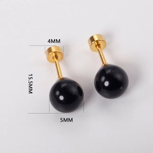 Minimalist black round pearl stud earrings in stainless steel with 5mm bead size