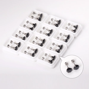 Set of 12 pairs of black zircon stud earrings with stainless steel four-claw setting