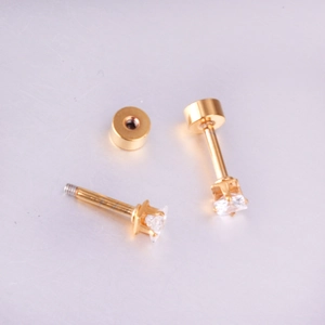 Square cz stud earrings in 18k gold plated stainless steel with screw back closure