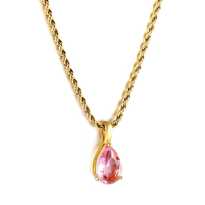 Collier chaîne torsadée plaqué or 18 carats avec pendentif en pierre rose poire