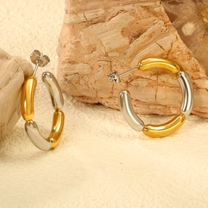 Boucles d'oreilles créoles bicolores en or 18K et argent sur pierre naturelle