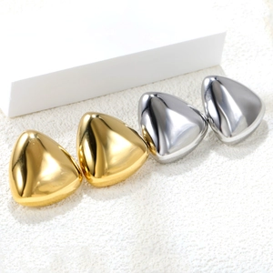 Minimalist chunky triangle stud earrings set in polished gold and silver stainless steel