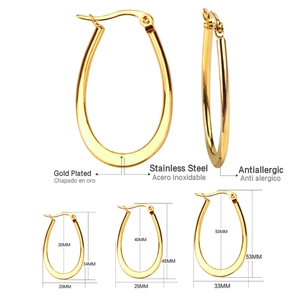 Detailed size guide for gold plated stainless steel teardrop hoop earrings in three sizes
