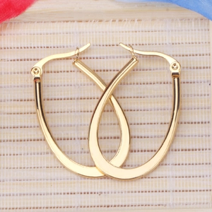 Classic golden oval-shaped stainless steel U-curved hoop earrings for women
