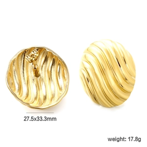Detailed view of gold irregular wavy stud earrings with 27.5x33.3mm size dimensions