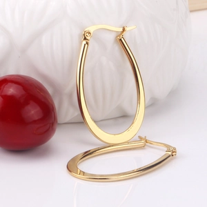 Polished gold-plated stainless steel U-shaped oval hoop earrings for women stylish