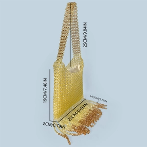 Size measurements of handmade yellow beaded shoulder bag with elegant tassel fringe