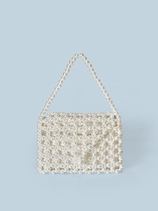 Women Elegant Hand Woven Faux Pearl Beaded Handbag French Simple Mini Square Bag For Wedding Party Evening Daily Use