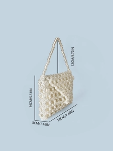 Handmade pearl beaded handbag with minimalist woven design and elegant top handle