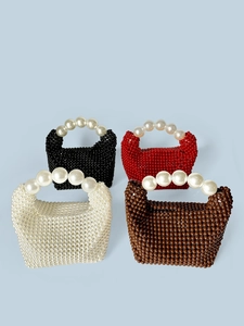 Sac À Main Perlé Tissé À La Main Style Français Vintage Künstliche Perles En Résine Acrylique Avec Grande Poignée En Künstliche Perles Soirée
