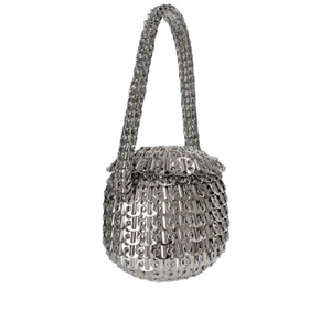 Handmade silver metal pop-tab sequin handbag for women with a unique spherical design