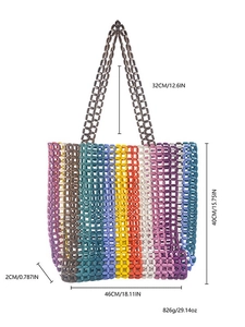 Colorful maple bead woven tote bag with dimensions 40x46cm and long handle for shoulder