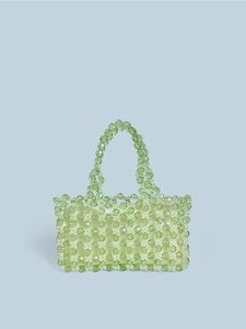 Petit Sac à Main en Perles de Cristal Acrylique Vert Fait à la Main Femme Été Tissé Perle Sac pour Vacances Fête Mini Box Tote Bag