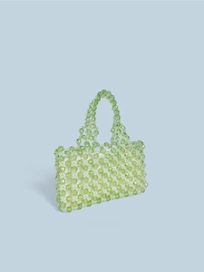 Sac à main artisanal en perles vert clair avec perles de cristal et doublure en tissu