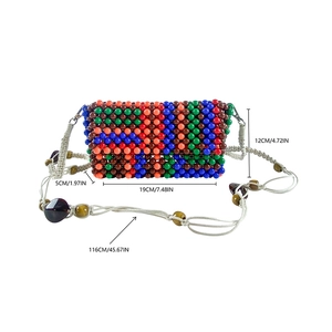 Detailed size chart for handmade colorful beaded crossbody bag with strap dimensions