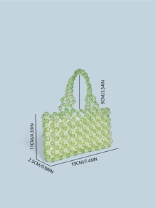 Sac à main en perles de cristal vert fait main pour femme avec dimensions détaillées