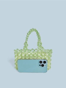 Petit sac à main artisanal en perles de cristal vert avec doublure en satin soyeux