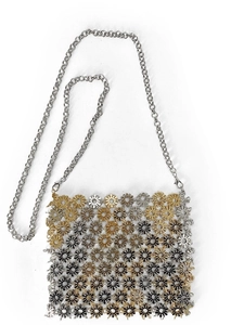 Vintage niche metal flower chain crossbody bag for women with gold and silver floral pattern