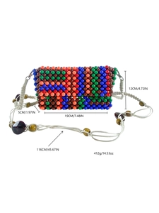 Handmade rainbow beaded crossbody bag with multi-color pearls and twisted strap