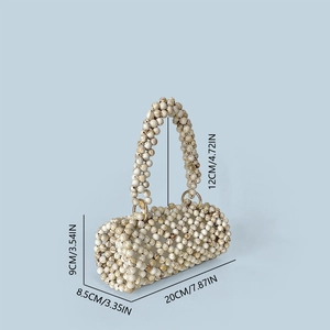 Dimensions détaillées du sac à main cylindrique fait main avec des perles ivoire