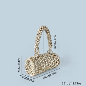 Dimensions détaillées du sac à main cylindrique en perles marbrées avec anneaux métalliques