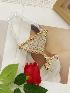 Handmade beaded cocktail glass charm with clear and gold beads for luxury handbags