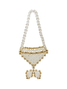 Handmade Woven Beaded Handbag Clear Acrylic Gold Beads Mini Crossbody Bag Irregular Bowknot Decor Women Fashion