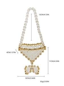 Handmade beaded mini handbag with transparent crystals and golden beads bow detail