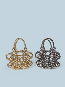 Handmade Beaded Handbag For Women Hollow Out Metallic Acrylic Beads Evening Bag With Drawstring Inner Pouch Party Purse