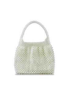 Handmade cream white pearl beaded handbag for summer weddings and elegant evening events