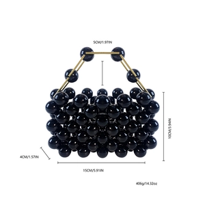 Detailed dimensions of the black beaded mini bag with handle width and height specs