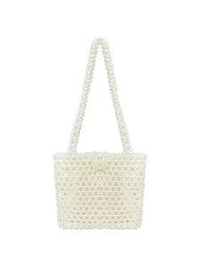 Borsa tote vintage in perle bianche intrecciate a mano per la moda estiva del 2025