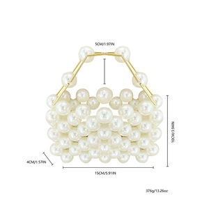 Beaded handmade handbag with dimensions: 15x10x4cm, 376g, featuring large faux pearls